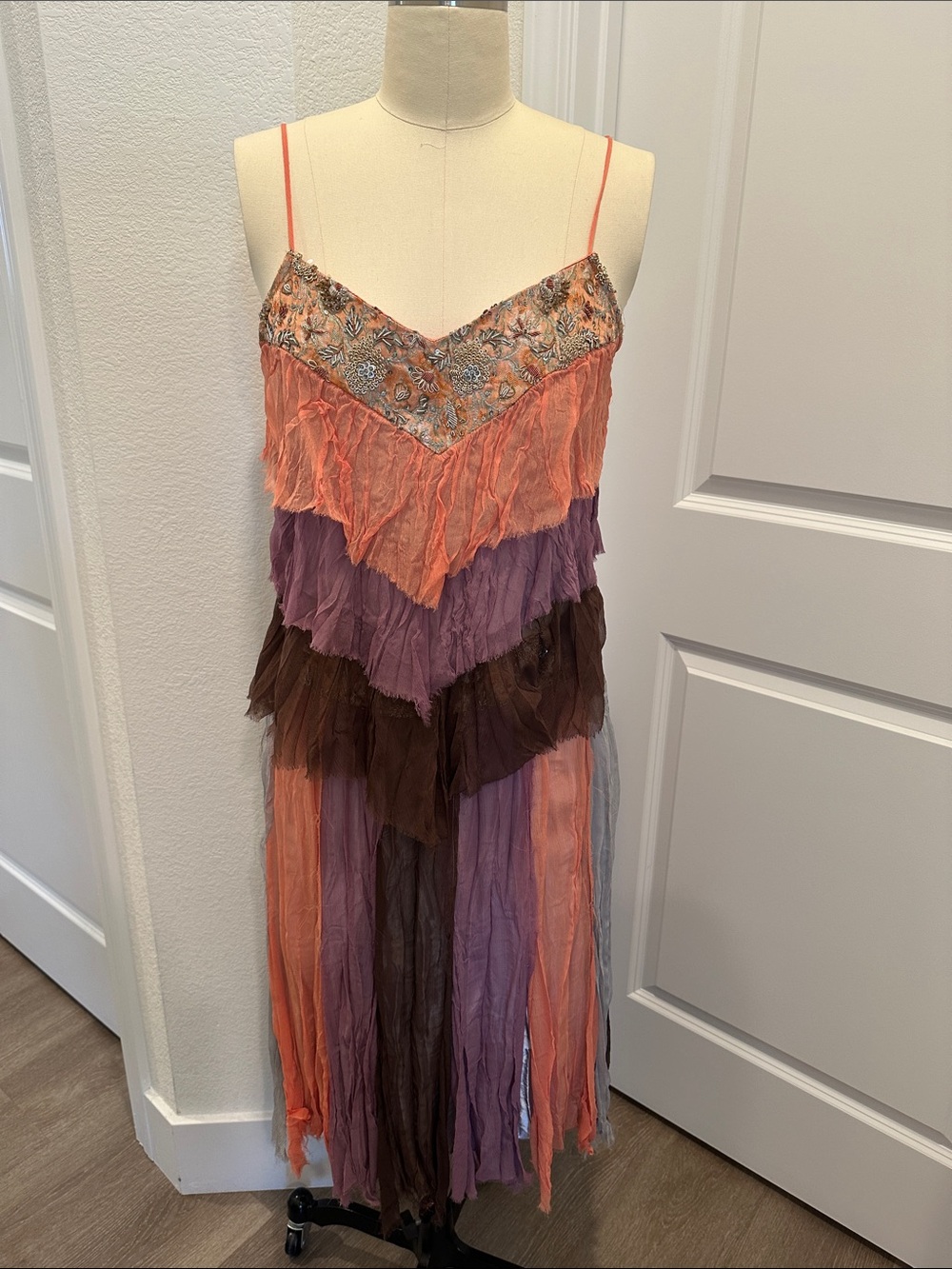 Boho Tiered Fringe Slip Dress in silk set euro silk festival fairy beaded